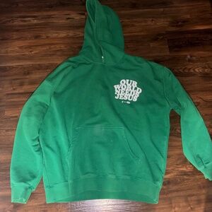 “Our World Needs Jesus” Elevated Faith Green Hoodie